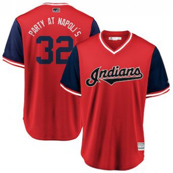 Men's Cleveland Indians 32 Mike Napoli Party at Napoli's Majestic Red 2018 Players' Weekend Cool Base Jersey