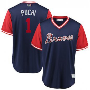 Men's Atlanta Braves 1 Ozzie Albies Puchi Majestic Navy 2018 Players' Weekend Cool Base Jersey