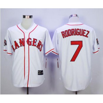 Men's Texas Rangers #7 Ivan Rodriguez White 1995 All-Star Patch Cooperstown Throwback Jersey
