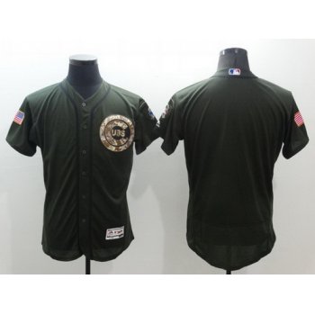 Men's Chicago Cubs Blank Green Salute to Service 2016 Flexbase Majestic Baseball Jersey