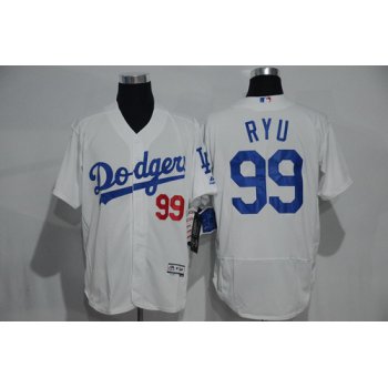 Men's Los Angeles Dodgers #99 Hyun-Jin Ryu White Home 2016 Flexbase Majestic Baseball Jersey