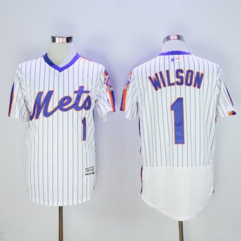 Men's New York Mets #1 Mookie Wilson Retired White Pullover 2016 Flexbase Majestic Baseball Jersey