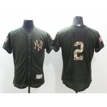 Men's New York Yankees #2 Derek Jeter Retired Green Salute to Service 2016 Flexbase Majestic Baseball Jersey