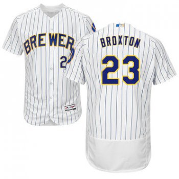 Milwaukee Brewers #23 Keon Broxton White Strip Flexbase Authentic Collection Stitched Baseball Jersey