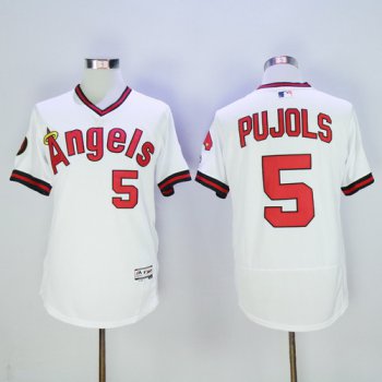 Men's LA Angels of Anaheim #5 Albert Pujols White Pullover 2016 Flexbase Majestic Baseball Jersey