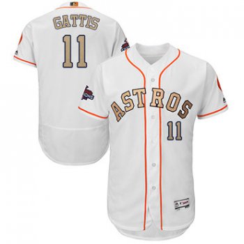 Houston Astros #11 Evan Gattis White FlexBase Authentic 2018 Gold Program Cool Base Stitched MLB Jersey