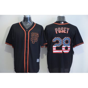 Men's San Francisco Giants #28 Buster Posey Black SF USA Flag Fashion MLB Baseball Jersey