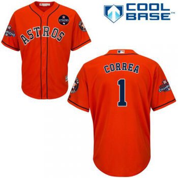 Houston Astros #1 Carlos Correa Orange New Cool Base 2017 World Series Champions Stitched MLB Jersey