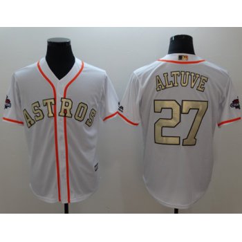 Houston Astros #27 Jose Altuve White 2017 World Series Champions Gold Program Cool Base Stitched Baseball Jersey