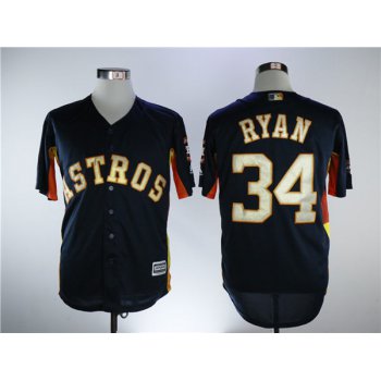 Men's Houston Astros #34 Nolan Ryan Navy Blue New Gold Program Flexbase Stitched MLB Jersey