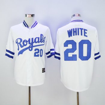 Men's Kansas City Royals #20 Frank White Retired White Majestic Cooperstown Collection Throwback Jersey