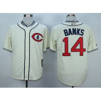 Men's Chicago Cubs #14 Ernie Banks Retired Cream 1929 Majestic Cooperstown Collection Throwback Jersey