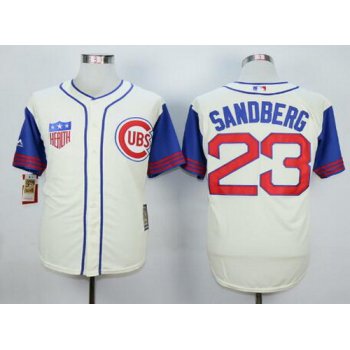 Men's Chicago Cubs #23 Ryne Sandberg Retired Cream 1942 Majestic Cooperstown Collection Throwback Jersey