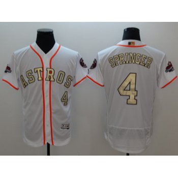 Houston Astros #4 George Springer White FlexBase Authentic 2017 World Series Champions Gold Program Stitched Baseball Jersey