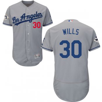 Men's Los Angeles Dodgers #30 Maury Wills Grey Flexbase Authentic Collection 2017 World Series Bound Stitched MLB Jersey