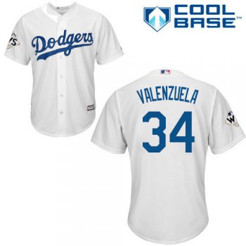Men's Los Angeles Dodgers #34 Fernando Valenzuela White New Cool Base 2017 World Series Bound Stitched MLB Jersey