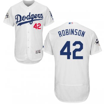 Men's Los Angeles Dodgers #42 Jackie Robinson White Flexbase Authentic Collection 2017 World Series Bound Stitched MLB Jersey