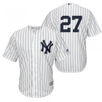 Men's New York Yankees #27 Giancarlo Stanton White Strip Coolbase Authentic Collection Stitched MLB Jersey