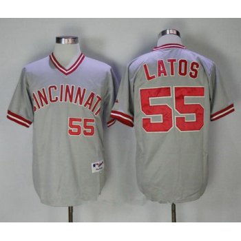 Men's Cincinnati Reds #55 Mat Latos Gray Pullover 2013 Cooperstown Collection Stitched MLB Majestic Jersey