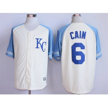 Men's Kansas City Royals #6-Lorenzo-Cain-Cream-New-Cool-Base-Jersey