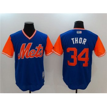 Men's New York Mets Noah Syndergaard Thor Majestic Navy 2017 Little League World Series Players Weekend Stitched Nickname Jersey