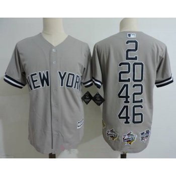 Men's New York Yankees Core Four #2 Derek Jeter #20 Jorge Posada #42 Mariano Rivera #46 Andy Pettite Gray Commemorative Jersey With Five World Series Champions Patches