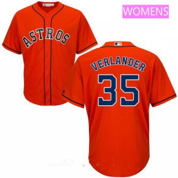Women's Houston Astros #35 Justin Verlander Orange Stitched MLB Majestic Cool Base Jersey