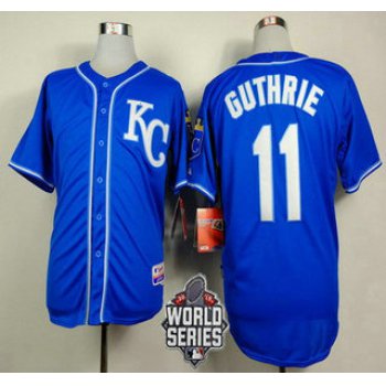 Men's Kansas City Royals #11 Jeremy Guthrie KC Blue Alternate Baseball Jersey With 2015 World Series Patch