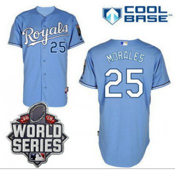 Men's Kansas City Royals #25 Kendrys Morales Light Blue Alternate Baseball Jersey With 2015 World Series Patch