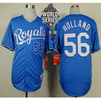 Men's Kansas City Royals #56 Greg Holland Light Blue Alternate Baseball Jersey With 2015 World Series Patch