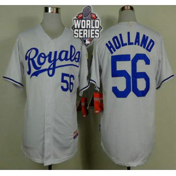 Men's Kansas City Royals #56 Greg Holland White Home Baseball Jersey With 2015 World Series Patch