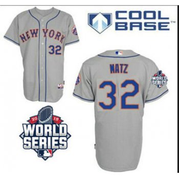 Men's New York Mets #32 Steven Matz Road Gray Cool Base Jersey with 2015 World Series Participant Patch