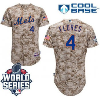 Men's New York Mets #4 Wilmer Flores Camo Cool base baseball Jersey with 2015 World Series Participant Patch