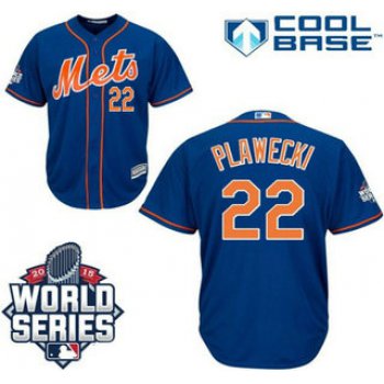 New York Mets #22 Kevin Plawecki Blue Orange Authentic Cool Base Jersey with 2015 World Series Participant Patch