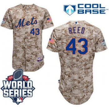 New York Mets #43 Addison Reed Camo Authentic Cool Base Jersey with 2015 World Series Participant Patch