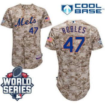 New York Mets #47 Hansel Robles Camo Authentic Cool Base Jersey with 2015 World Series Participant Patch
