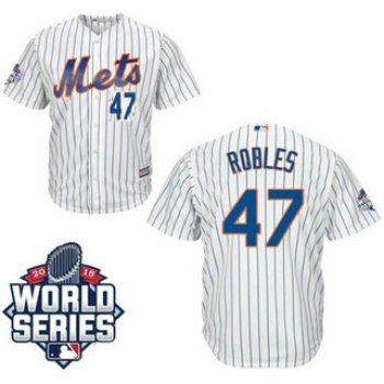 New York Mets #47 Hansel Robles Home White Authentic Cool Base Jersey with 2015 World Series Participant Patch
