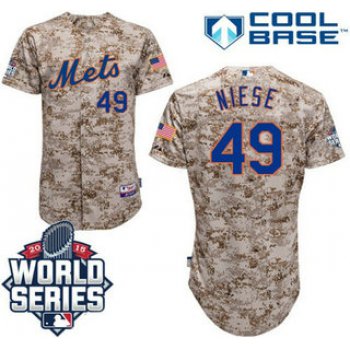 New York Mets #49 Jon Niese Camo Authentic Cool Base Jersey with 2015 World Series Participant Patch