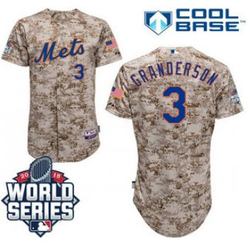 New York Mets Authentic #3 Curtis Granderson Camo 2015 World Series Patch Jersey