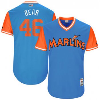 Men's Miami Marlins Kyle Barraclough Bear Majestic Blue 2017 Players Weekend Authentic Jersey