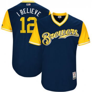 Men's Milwaukee Brewers Stephen Vogt I Believe Majestic Navy 2017 Players Weekend Authentic Jersey