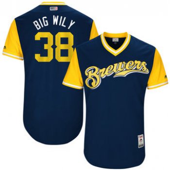 Men's Milwaukee Brewers Wily Peralta Big Wily Majestic Navy 2017 Players Weekend Authentic Jersey