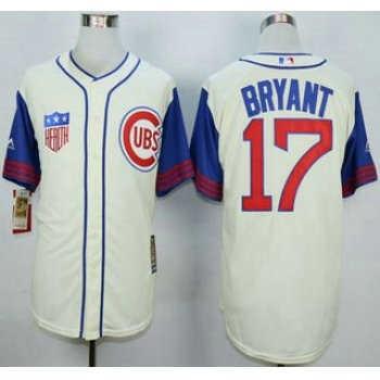 Men's Chicago Cubs #17 Kris Bryant Cream With Blue 1942 Turn Back The Clock Jersey