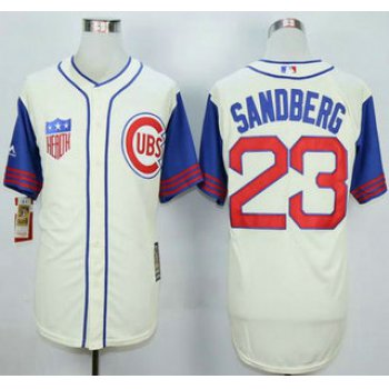 Men's Chicago Cubs #23 Ryne Sandberg Cream With Blue 1942 Turn Back The Clock Jersey
