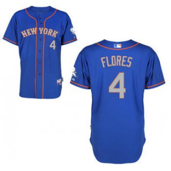 Men's New York Mets #4 Wilmer Flores Alternate Blue With Gray MLB Cool Base Jersey With 2015 Mr. Met Patch