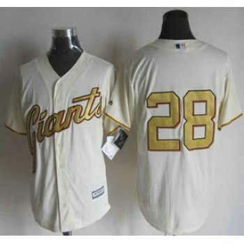 Men's San Francisco Giants #28 Buster Posey Cream With Gold Program 2015 MLB Cool Base Jersey