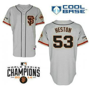 Men's San Francisco Giants #53 Chris Heston Alternate Gray SF Stitched MLB Cool Base Jersey With 2014 World Series Champions Patch