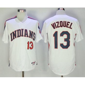 Men's Cleveland Indians #13 Omar Vizquel Retired Old White Stitched MLB Majestic Cooperstown Collection Jersey