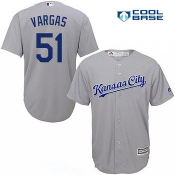 Men's Kansas City Royals #51 Jason Vargas Gray Road Stitched MLB Majestic Cool Base Jersey