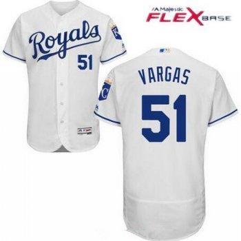 Men's Kansas City Royals #51 Jason Vargas White Home Stitched MLB Majestic Flex Base Jersey